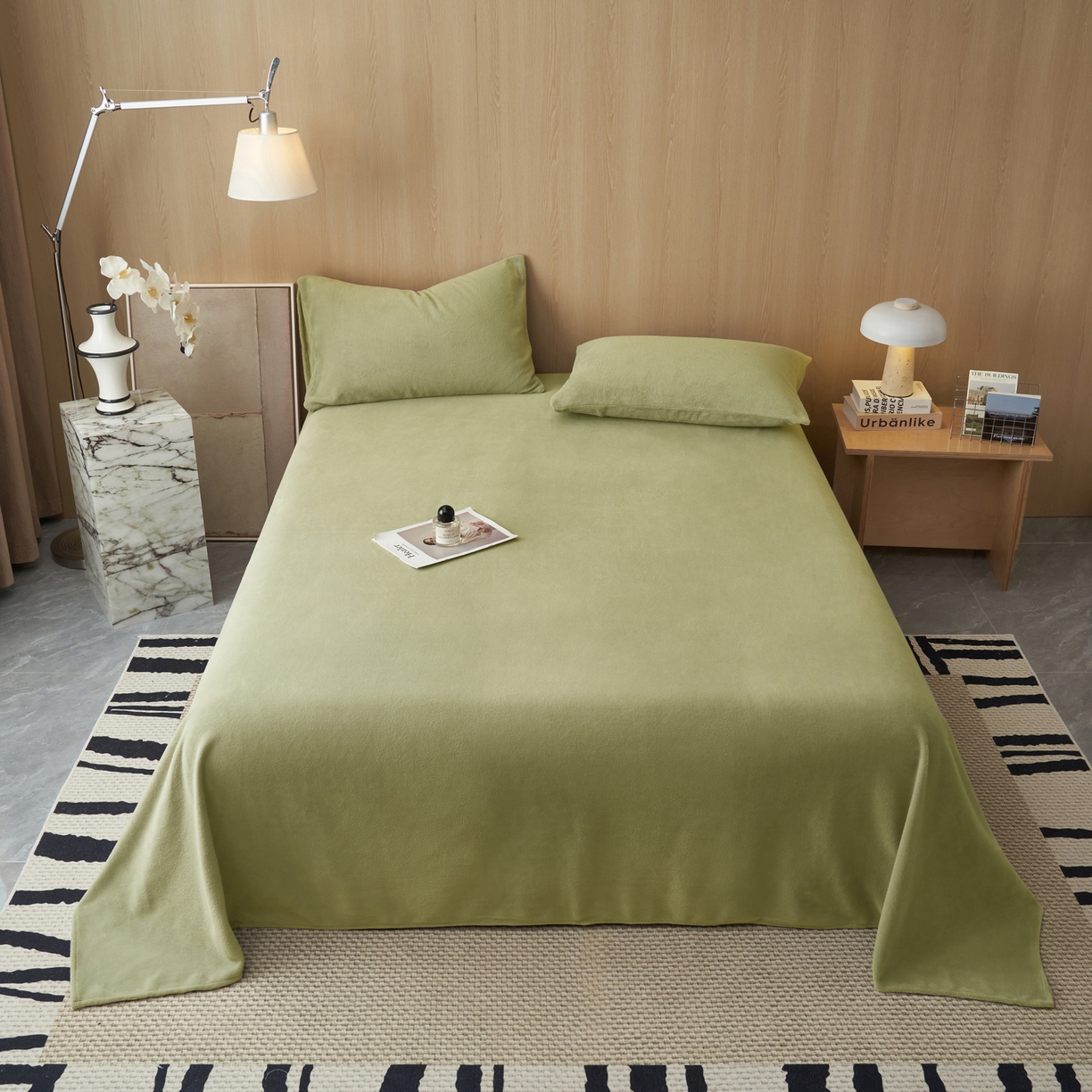 91家纺网 家纺一手货源 找家纺 早晨家纺 2025新款牛奶绒纯色单床单 牛奶绒-草绿