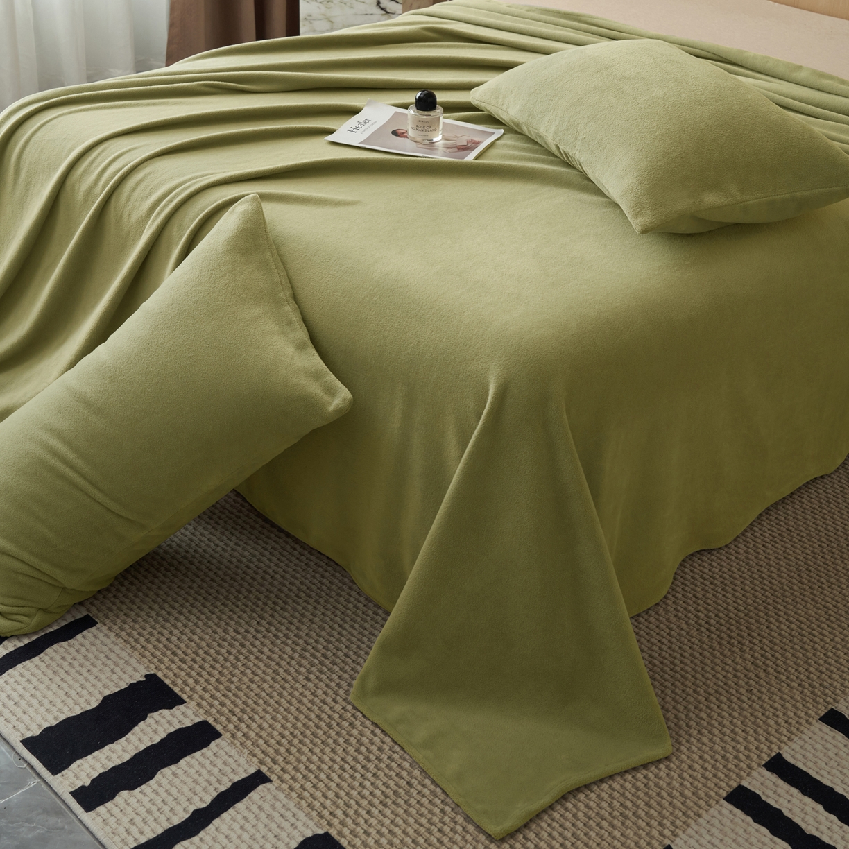 91家纺网 家纺一手货源 找家纺 早晨家纺 2025新款牛奶绒纯色单床单 牛奶绒-草绿