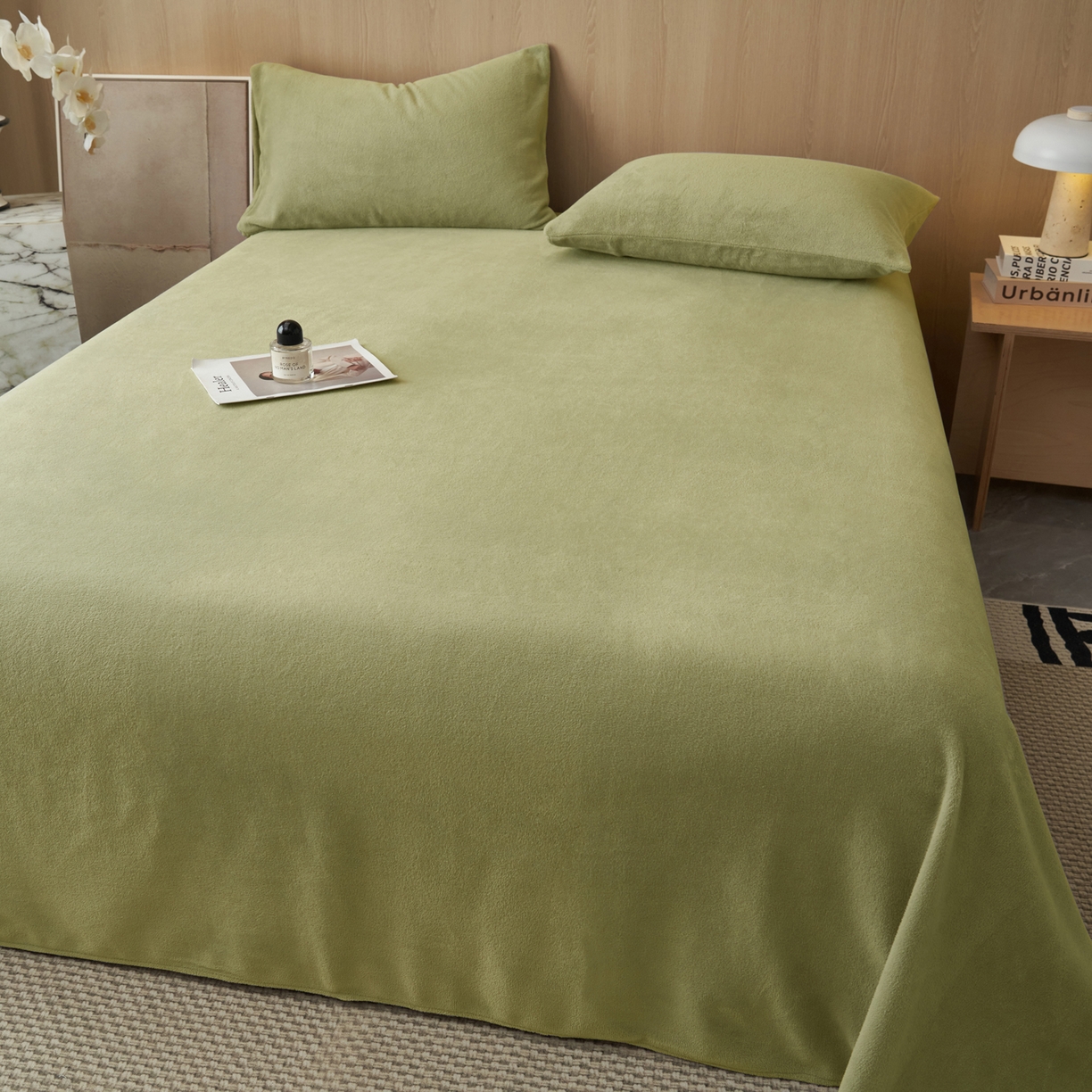 91家纺网 家纺一手货源 找家纺 早晨家纺 2025新款牛奶绒纯色单床单 牛奶绒-草绿