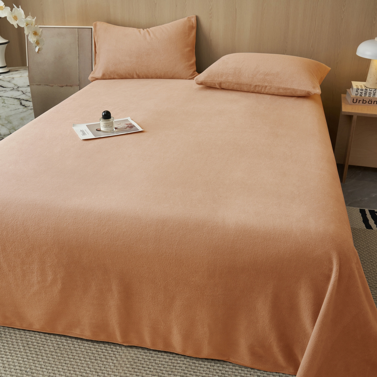 91家纺网 家纺一手货源 找家纺 早晨家纺 2025新款牛奶绒纯色单床单 牛奶绒-橘色