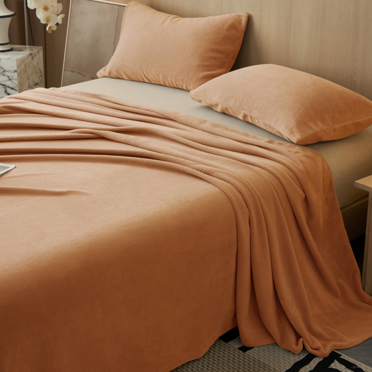 91家纺网 家纺一手货源 找家纺 早晨家纺 2025新款牛奶绒纯色单床单 牛奶绒-橘色