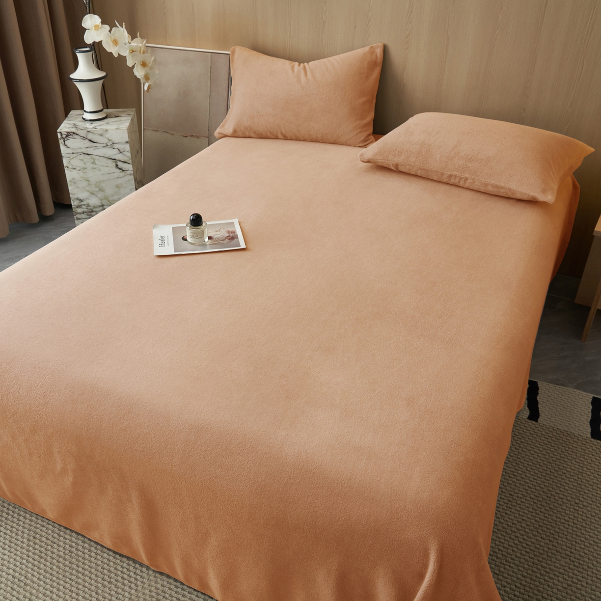 91家纺网 家纺一手货源 找家纺 早晨家纺 2025新款牛奶绒纯色单床单 牛奶绒-橘色
