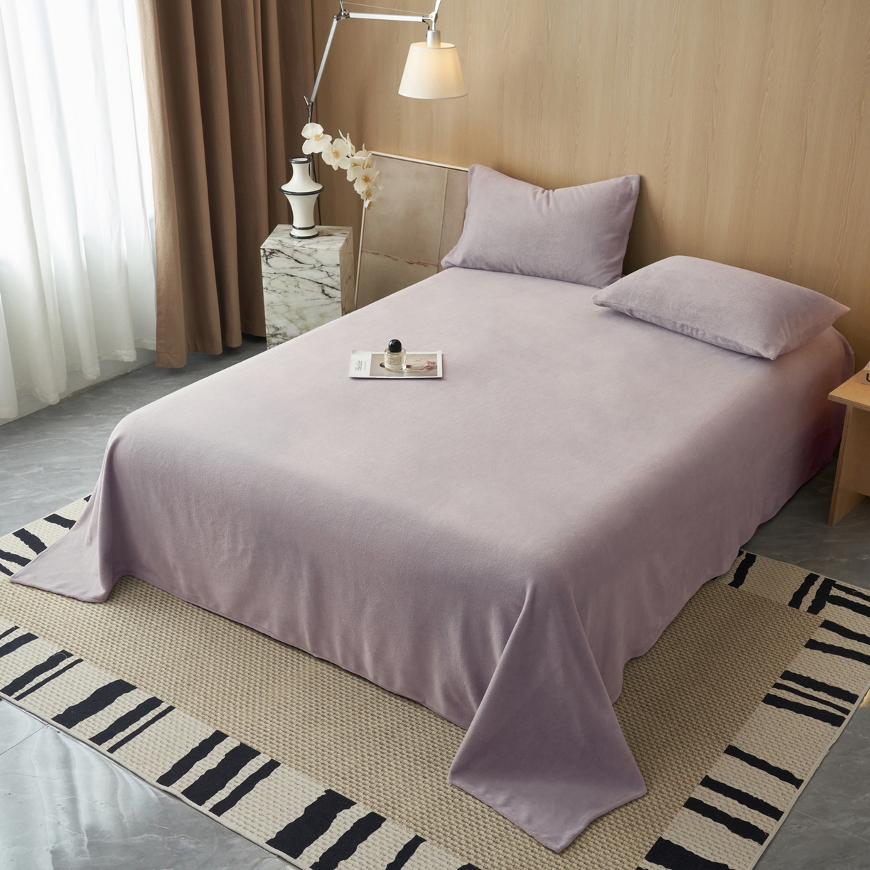 91家纺网 家纺一手货源 找家纺 早晨家纺 2025新款牛奶绒纯色单床单 牛奶绒-浅紫