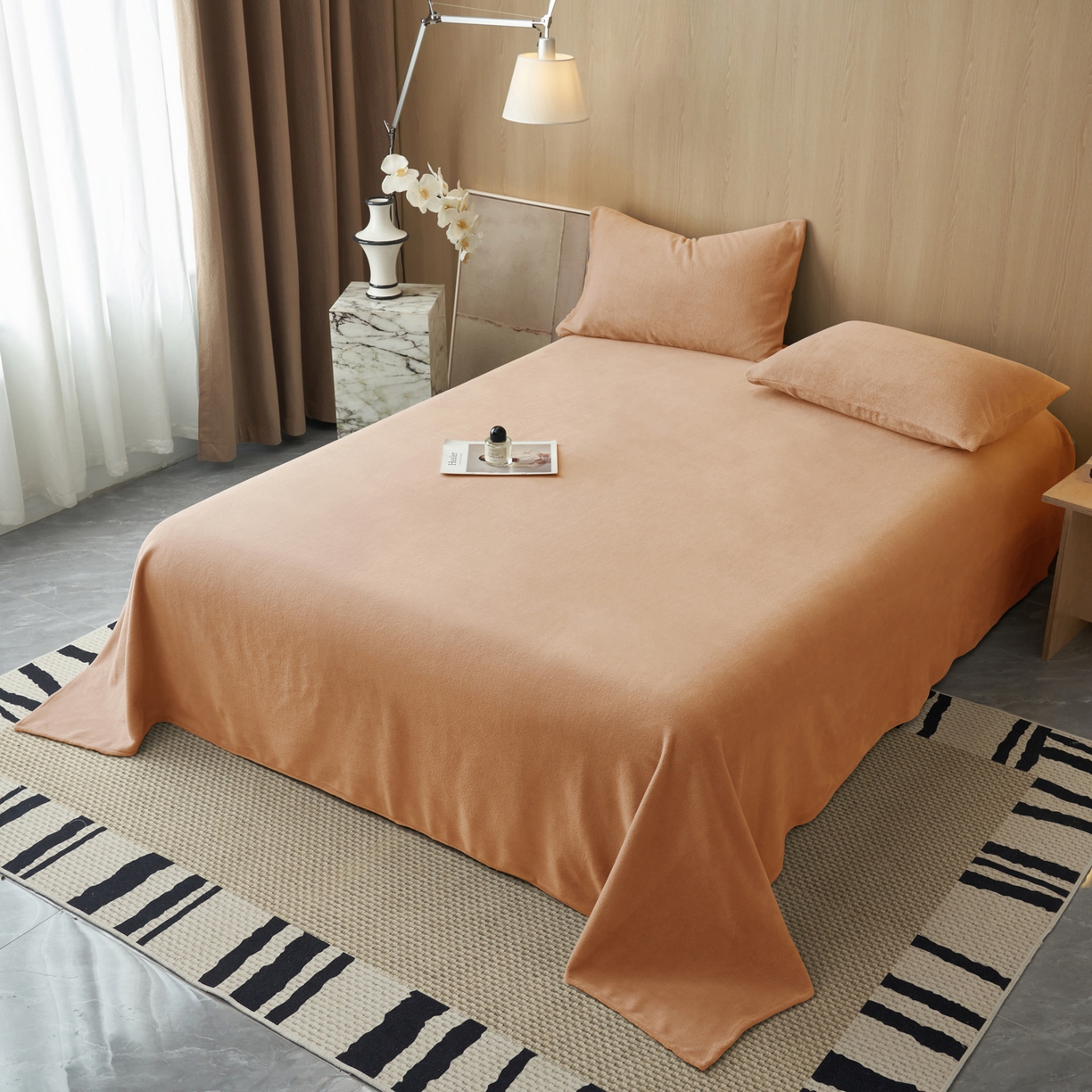 91家纺网 家纺一手货源 找家纺 早晨家纺 2025新款牛奶绒纯色单床单 牛奶绒-橘色