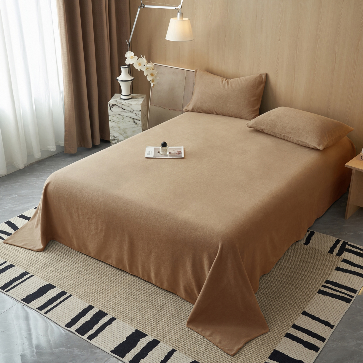 91家纺网 家纺一手货源 找家纺 早晨家纺 2025新款牛奶绒纯色单床单 牛奶绒-奶茶咖