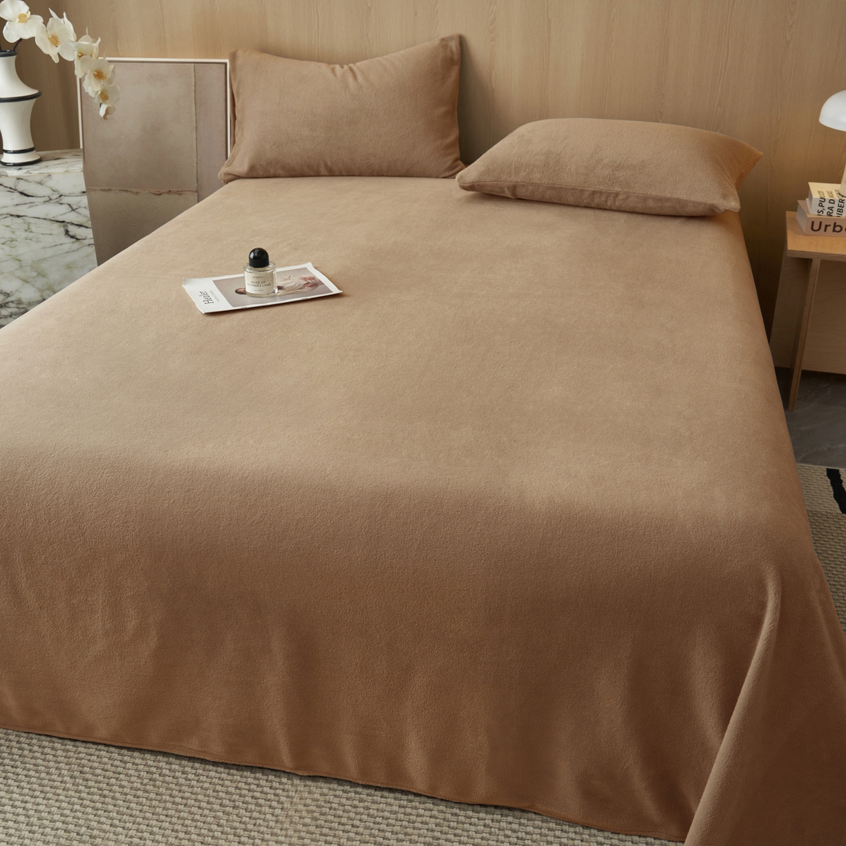 91家纺网 家纺一手货源 找家纺 早晨家纺 2025新款牛奶绒纯色单床单 牛奶绒-奶茶咖