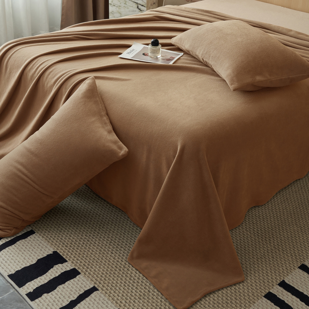 91家纺网 家纺一手货源 找家纺 早晨家纺 2025新款牛奶绒纯色单床单 牛奶绒-奶茶咖