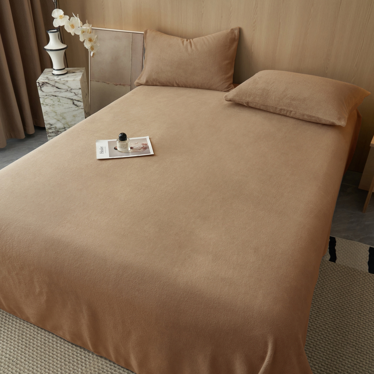 91家纺网 家纺一手货源 找家纺 早晨家纺 2025新款牛奶绒纯色单床单 牛奶绒-奶茶咖