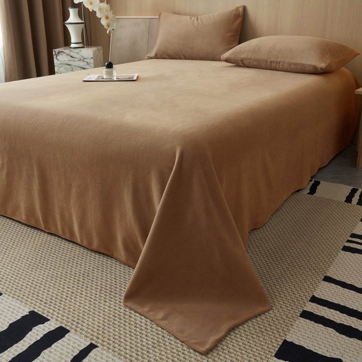 早晨家纺 2025新款牛奶绒纯色单床单 牛奶绒-奶茶咖