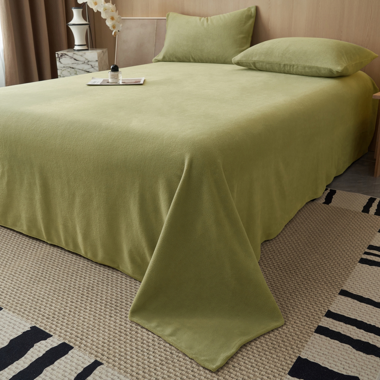 91家纺网 家纺一手货源 找家纺 早晨家纺 2025新款牛奶绒纯色单床单 牛奶绒-草绿