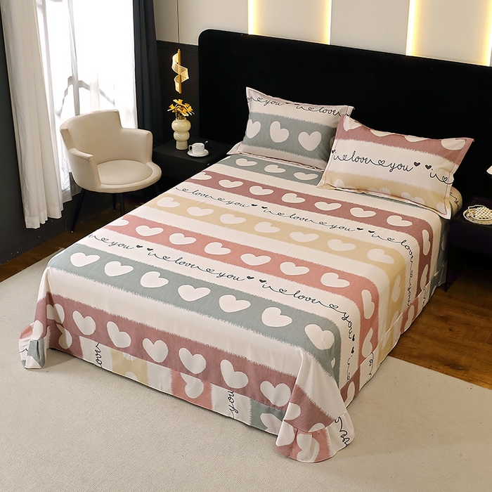 91家纺网 家纺一手货源 找家纺 晶缦家纺 2025叶语系·纯棉活性全棉磨毛单床单单品床单床单单件 心相近