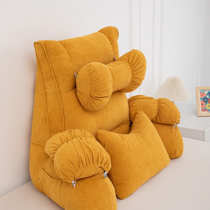 91家纺网 家纺一手货源 找家纺 沐沐家纺 2026新款小羊绒蝴蝶结护腰靠背 黄色