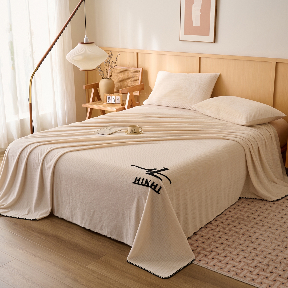 91家纺网 家纺一手货源 找家纺 早晨家纺 2025新款流星款高克重牛奶绒阳离子提花兔毛单床单 流星-奶白