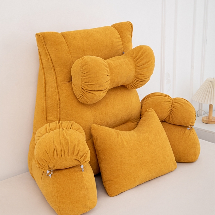 91家纺网 家纺一手货源 找家纺 沐沐家纺 2026新款小羊绒蝴蝶结护腰靠背 黄色