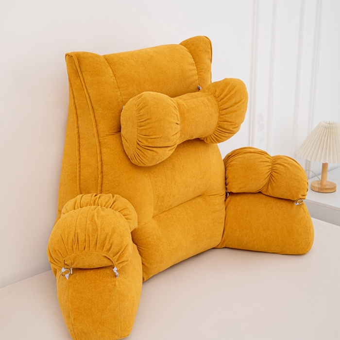 91家纺网 家纺一手货源 找家纺 沐沐家纺 2026新款小羊绒蝴蝶结护腰靠背 黄色