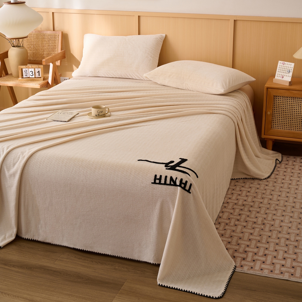 91家纺网 家纺一手货源 找家纺 早晨家纺 2025新款流星款高克重牛奶绒阳离子提花兔毛单床单 流星-奶白