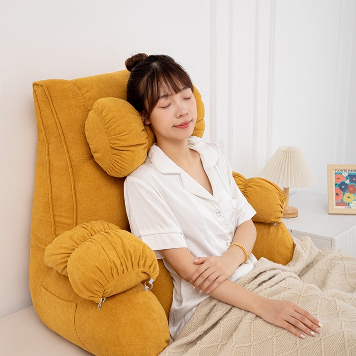 91家纺网 家纺一手货源 找家纺 沐沐家纺 2026新款小羊绒蝴蝶结护腰靠背 黄色