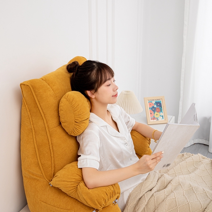 91家纺网 家纺一手货源 找家纺 沐沐家纺 2026新款小羊绒蝴蝶结护腰靠背 黄色