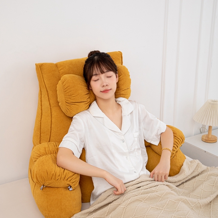 91家纺网 家纺一手货源 找家纺 沐沐家纺 2026新款小羊绒蝴蝶结护腰靠背 黄色