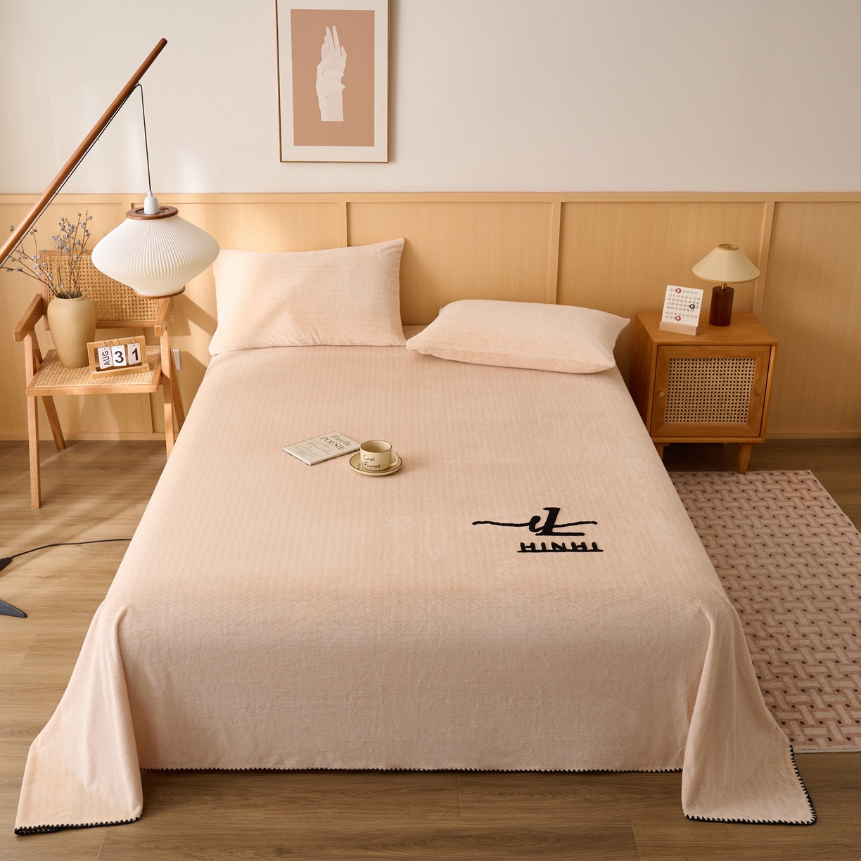 91家纺网 家纺一手货源 找家纺 早晨家纺 2025新款流星款高克重牛奶绒阳离子提花兔毛单床单 流星-米驼