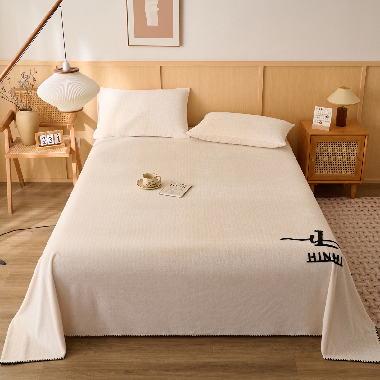 91家纺网 家纺一手货源 找家纺 早晨家纺 2025新款流星款高克重牛奶绒阳离子提花兔毛单床单 流星-奶白