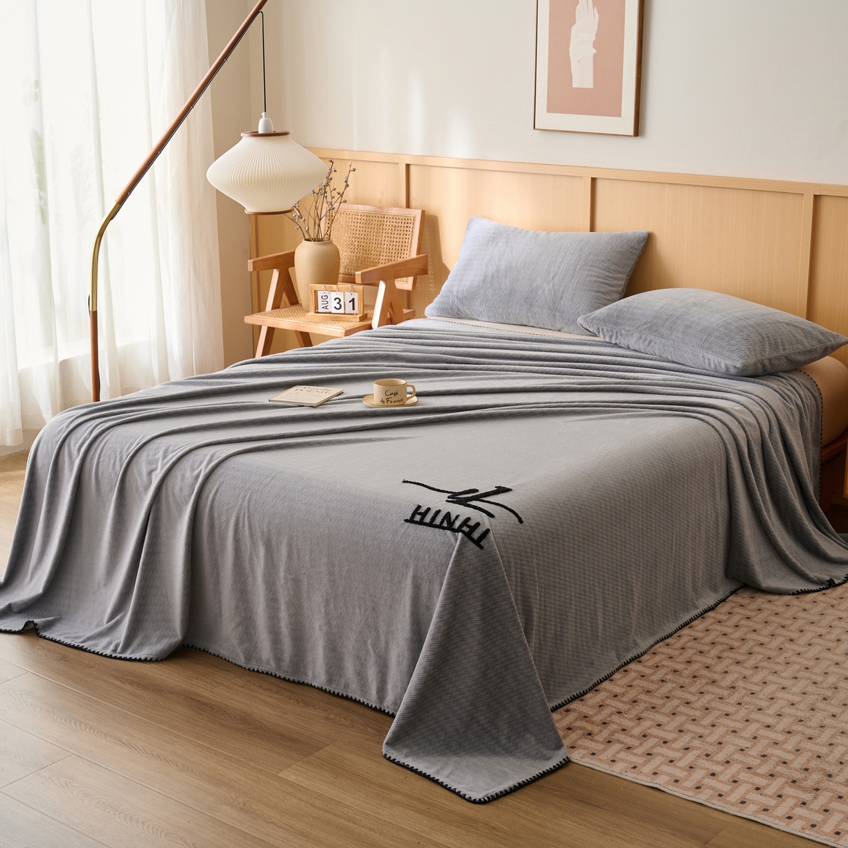 91家纺网 家纺一手货源 找家纺 早晨家纺 2025新款流星款高克重牛奶绒阳离子提花兔毛单床单 流星-银灰