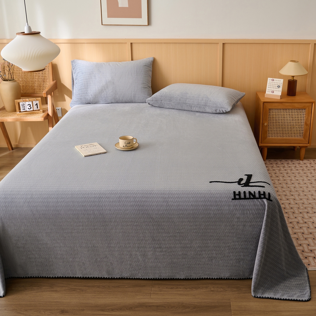 91家纺网 家纺一手货源 找家纺 早晨家纺 2025新款流星款高克重牛奶绒阳离子提花兔毛单床单 流星-银灰