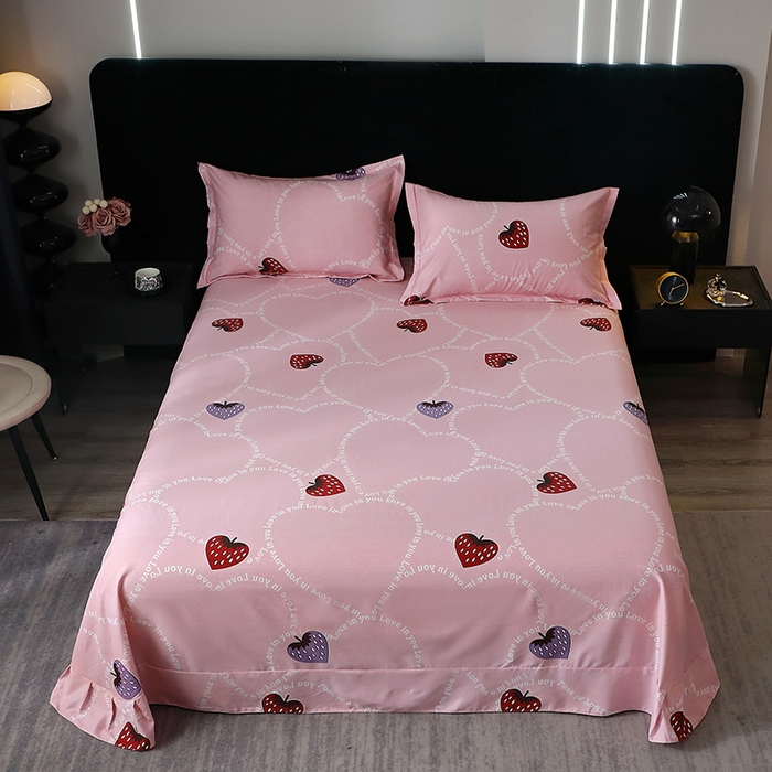 晶缦家纺 2025叶语系·纯棉活性全棉磨毛单床单单品床单床单单件 炫动草莓粉