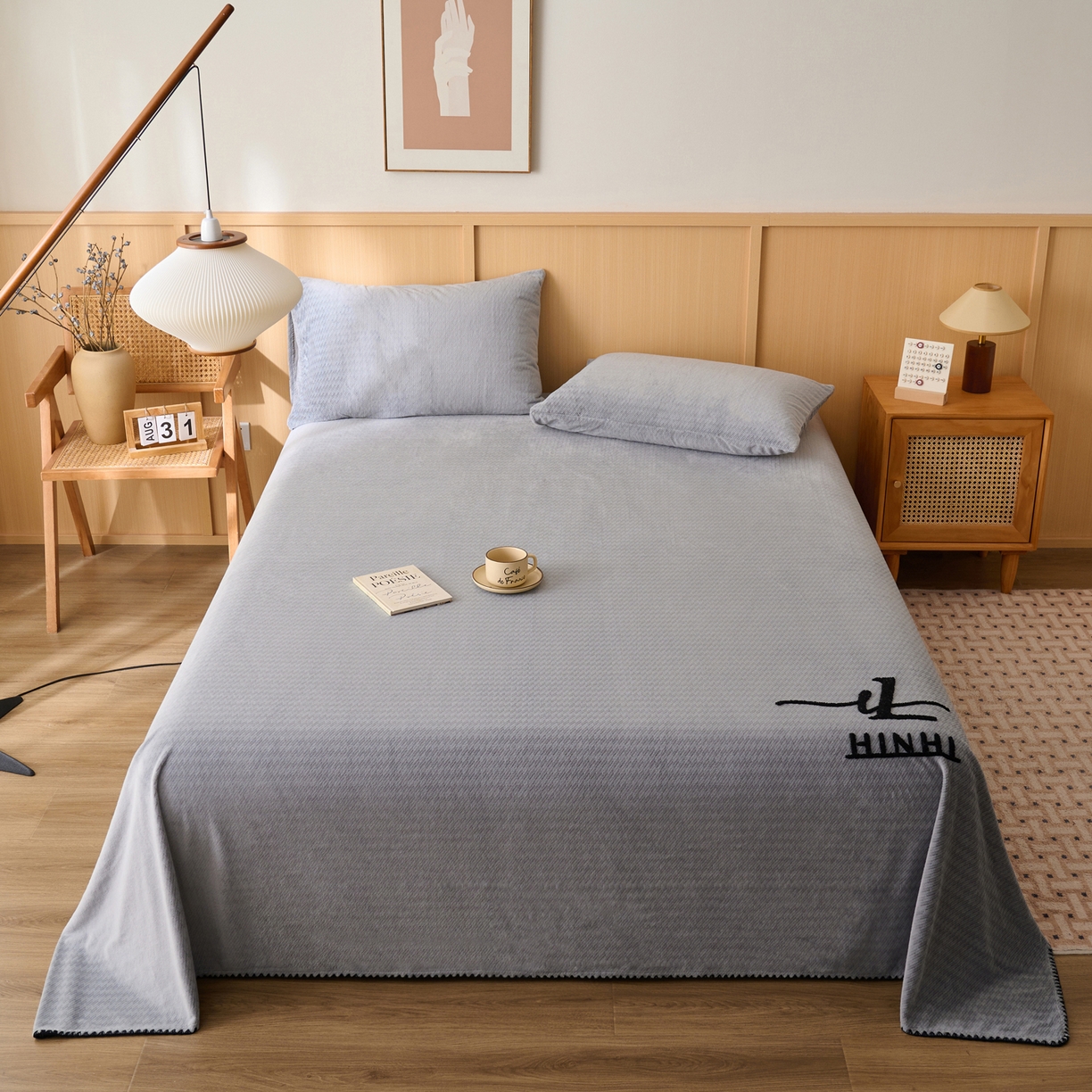 91家纺网 家纺一手货源 找家纺 早晨家纺 2025新款流星款高克重牛奶绒阳离子提花兔毛单床单 流星-银灰