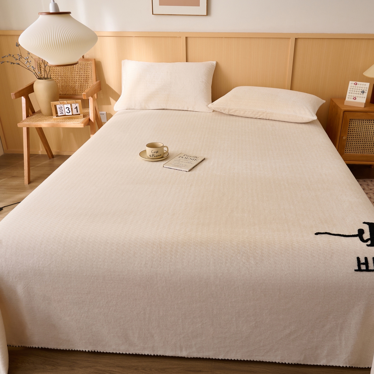 91家纺网 家纺一手货源 找家纺 早晨家纺 2025新款流星款高克重牛奶绒阳离子提花兔毛单床单 流星-奶白