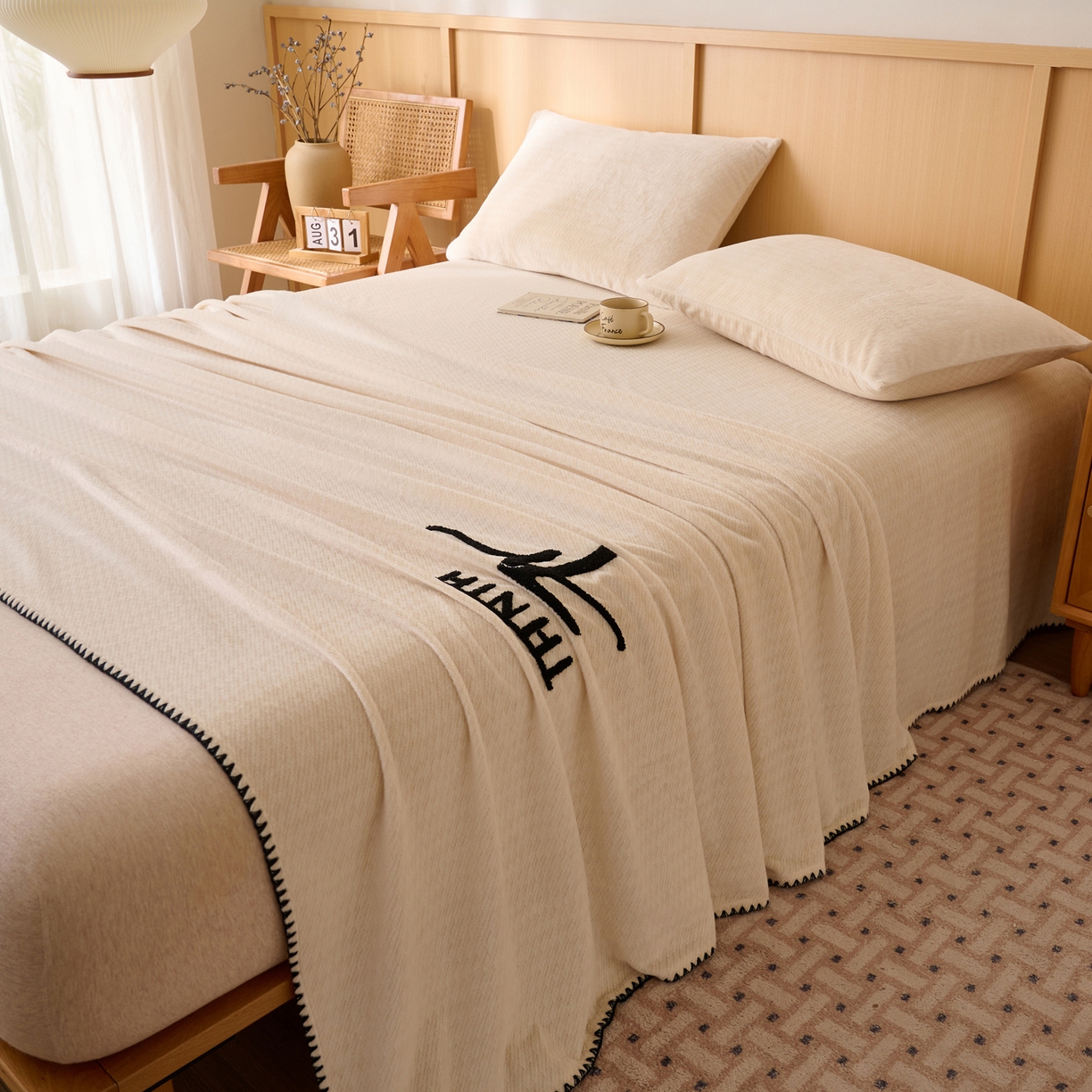 91家纺网 家纺一手货源 找家纺 早晨家纺 2025新款流星款高克重牛奶绒阳离子提花兔毛单床单 流星-奶白