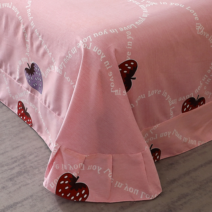 91家纺网 家纺一手货源 找家纺 晶缦家纺 2025叶语系·纯棉活性全棉磨毛单床单单品床单床单单件 炫动草莓粉