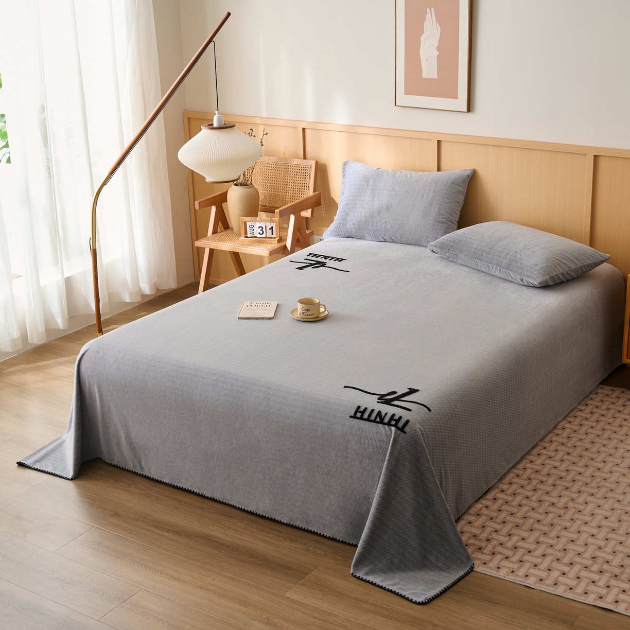 91家纺网 家纺一手货源 找家纺 早晨家纺 2025新款流星款高克重牛奶绒阳离子提花兔毛单床单 流星-银灰