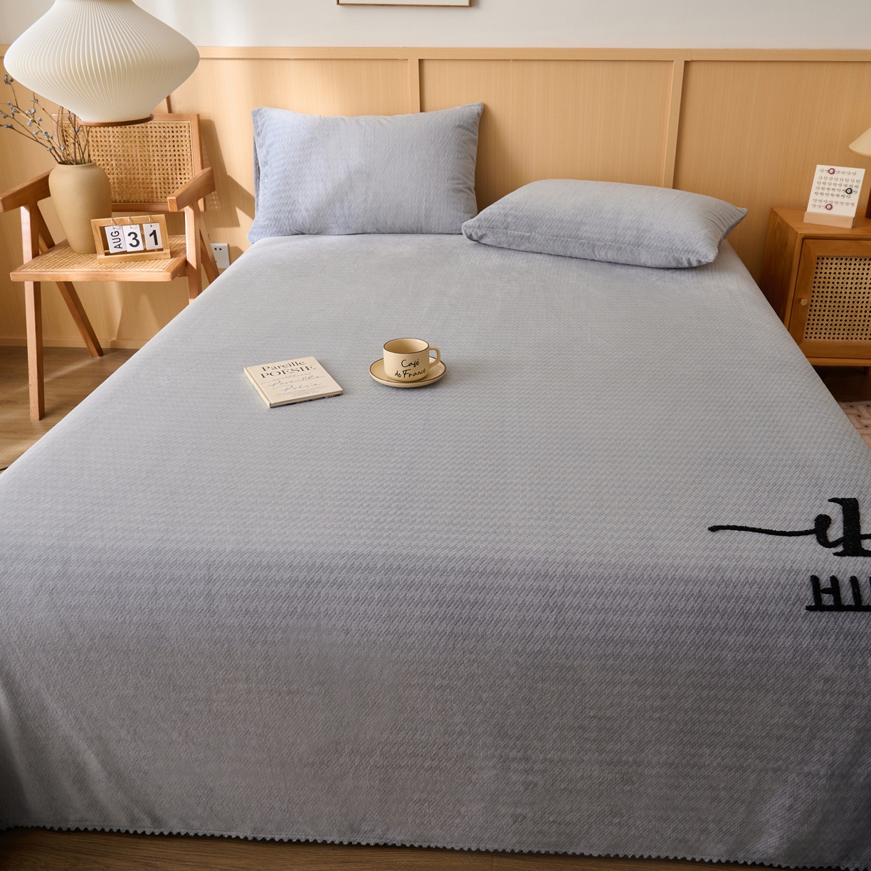 91家纺网 家纺一手货源 找家纺 早晨家纺 2025新款流星款高克重牛奶绒阳离子提花兔毛单床单 流星-银灰