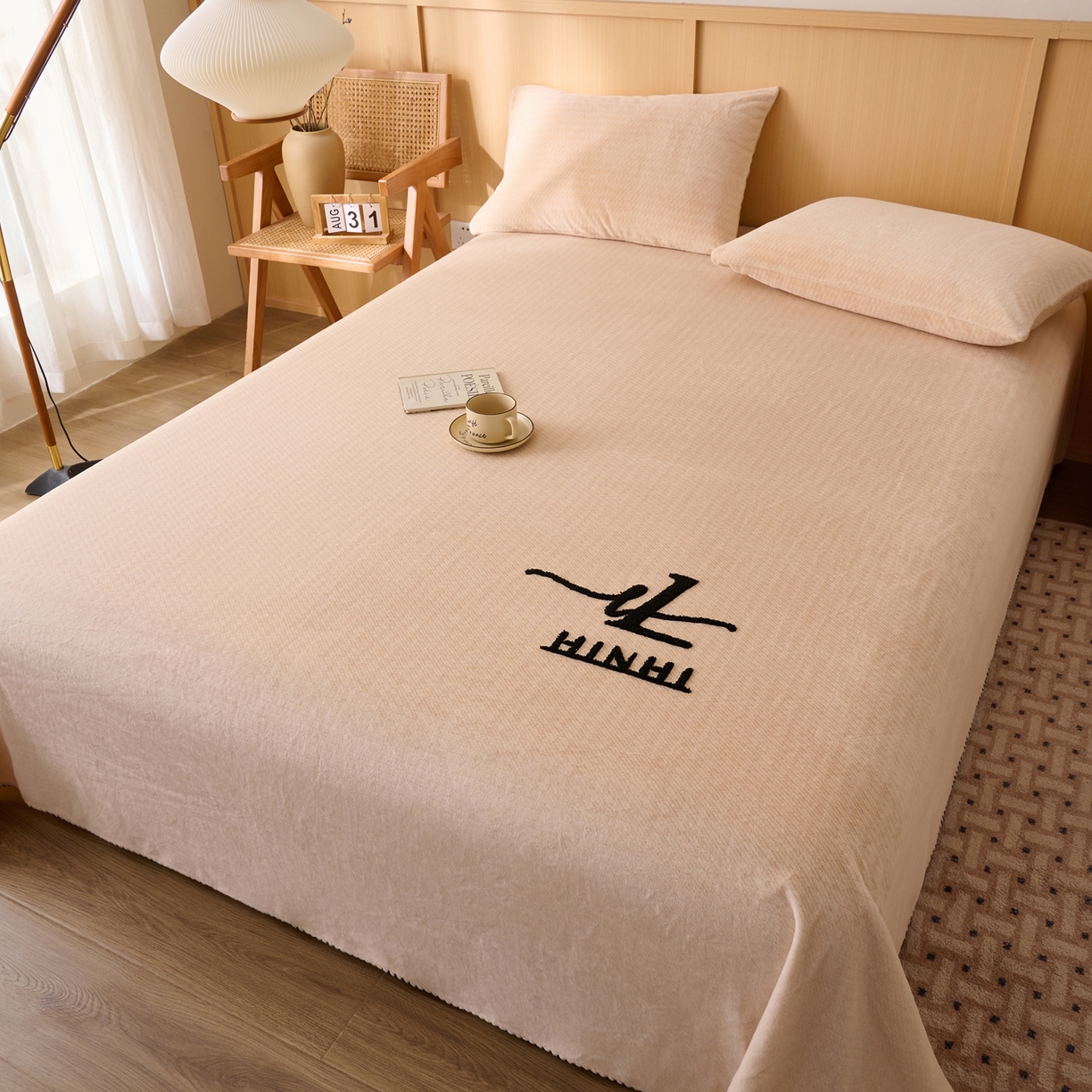 91家纺网 家纺一手货源 找家纺 早晨家纺 2025新款流星款高克重牛奶绒阳离子提花兔毛单床单 流星-米驼