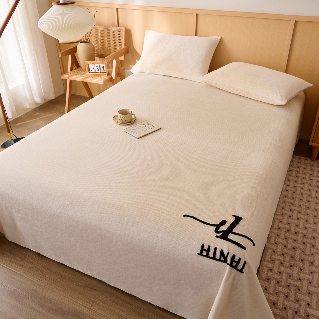 91家纺网 家纺一手货源 找家纺 早晨家纺 2025新款流星款高克重牛奶绒阳离子提花兔毛单床单 流星-奶白