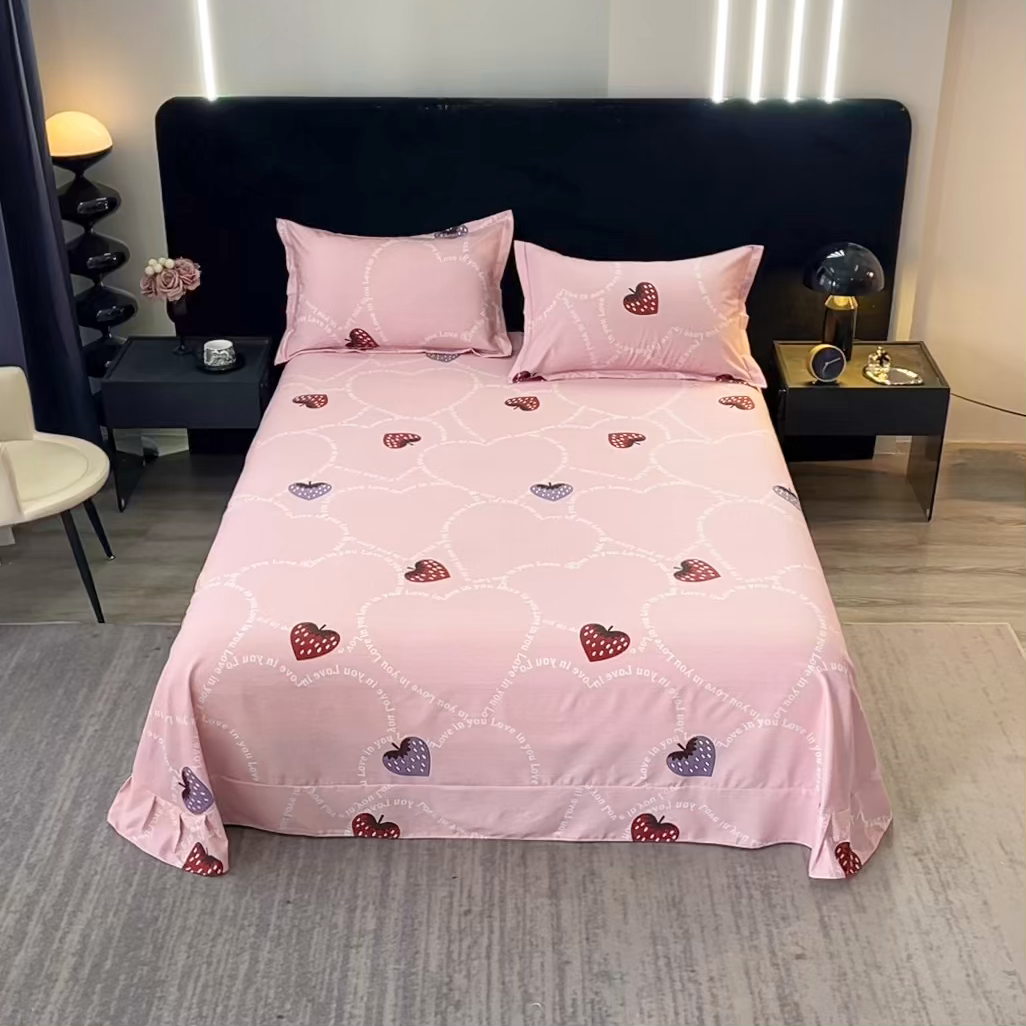 91家纺网 家纺一手货源 找家纺 晶缦家纺 2025叶语系·纯棉活性全棉磨毛单床单单品床单床单单件 炫动草莓粉