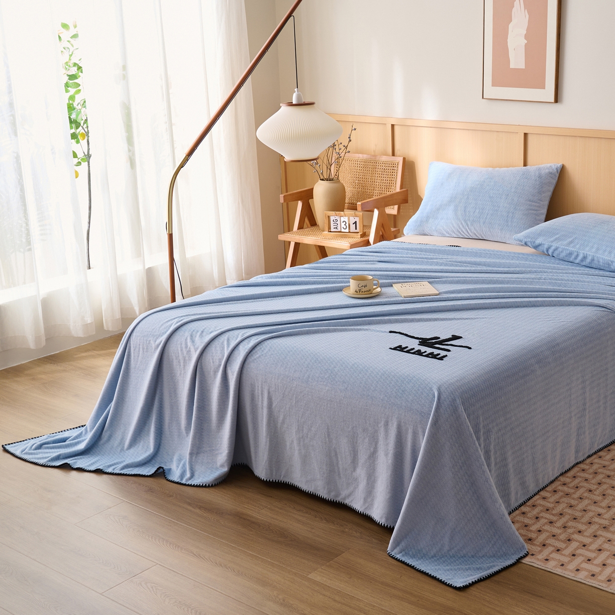 91家纺网 家纺一手货源 找家纺 早晨家纺 2025新款流星款高克重牛奶绒阳离子提花兔毛单床单 流星-雾蓝