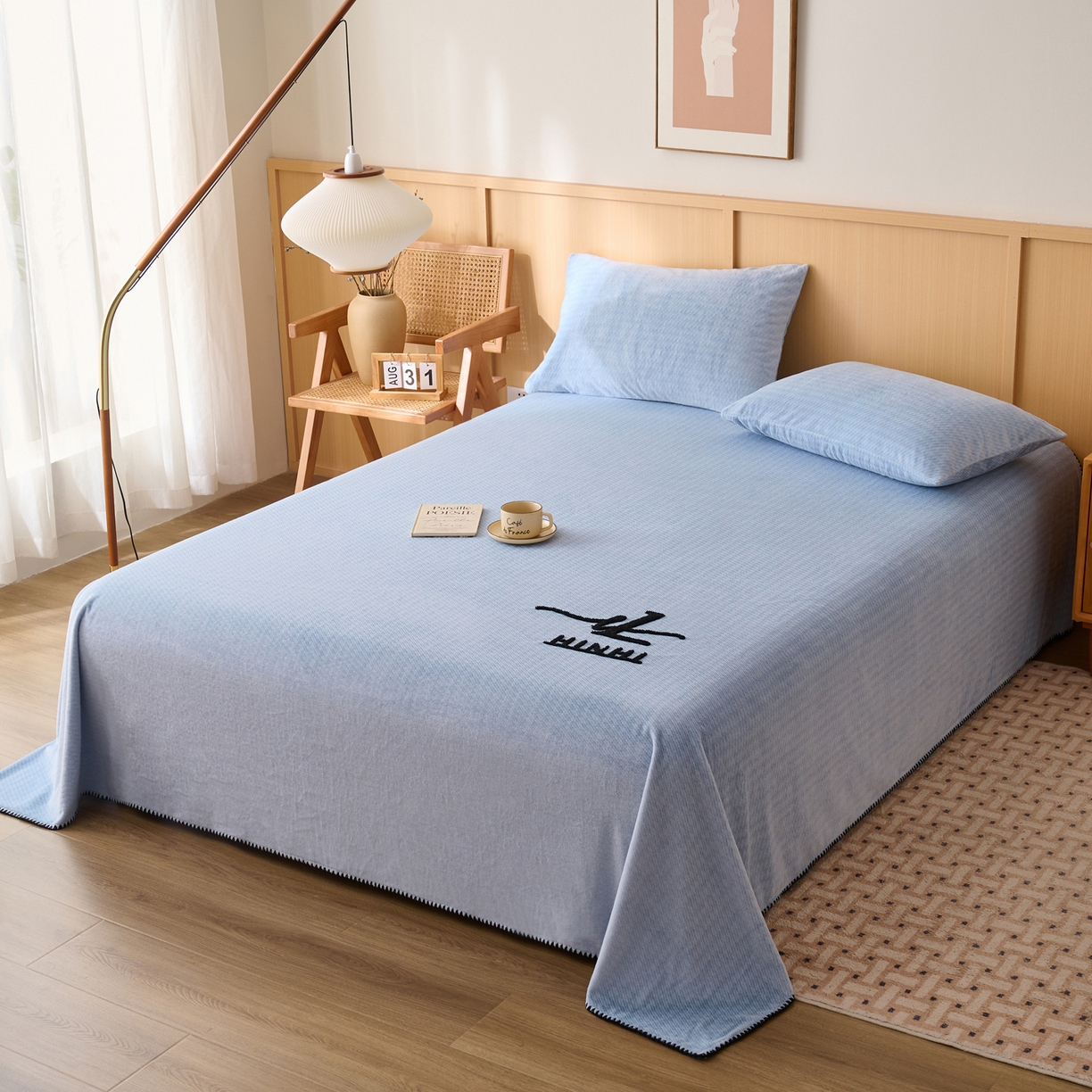 91家纺网 家纺一手货源 找家纺 早晨家纺 2025新款流星款高克重牛奶绒阳离子提花兔毛单床单 流星-雾蓝