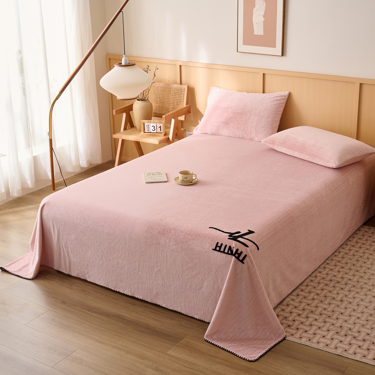 91家纺网 家纺一手货源 找家纺 早晨家纺 2025新款流星款高克重牛奶绒阳离子提花兔毛单床单 流星-豆沙