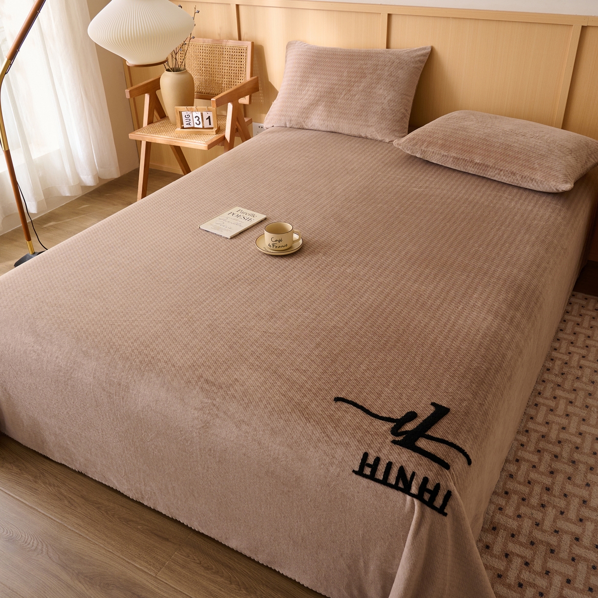 91家纺网 家纺一手货源 找家纺 早晨家纺 2025新款流星款高克重牛奶绒阳离子提花兔毛单床单 流星-奶茶咖