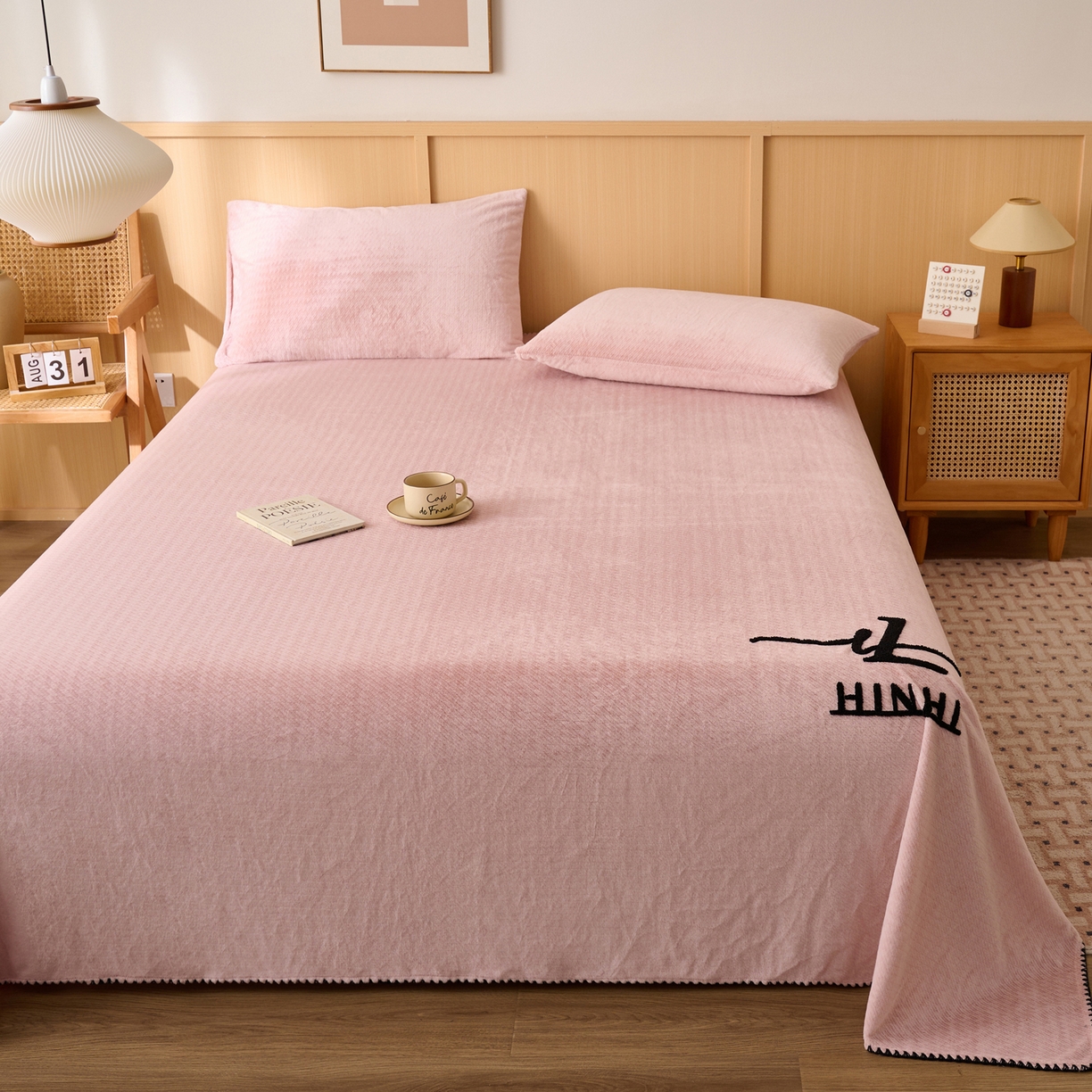 91家纺网 家纺一手货源 找家纺 早晨家纺 2025新款流星款高克重牛奶绒阳离子提花兔毛单床单 流星-豆沙