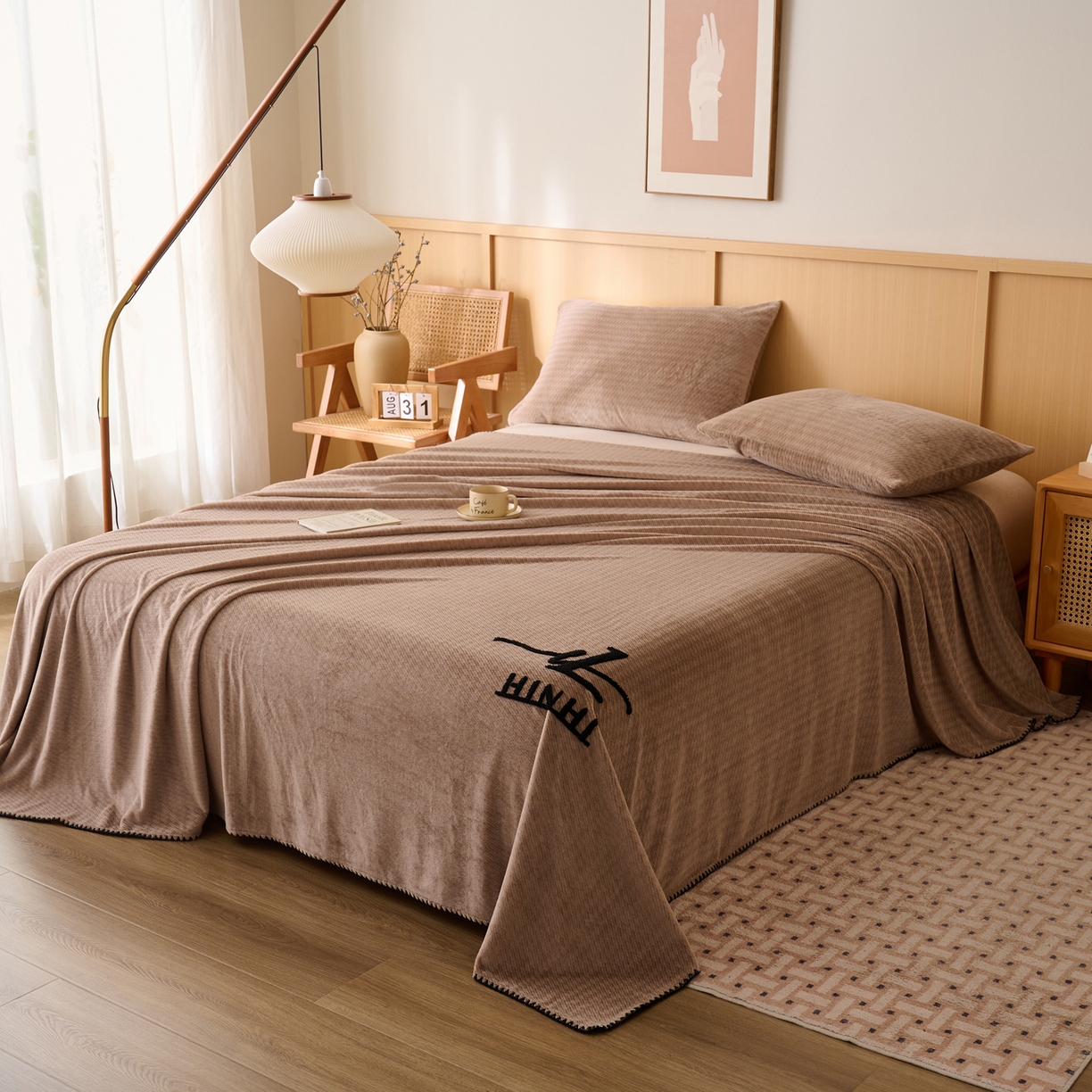 91家纺网 家纺一手货源 找家纺 早晨家纺 2025新款流星款高克重牛奶绒阳离子提花兔毛单床单 流星-奶茶咖