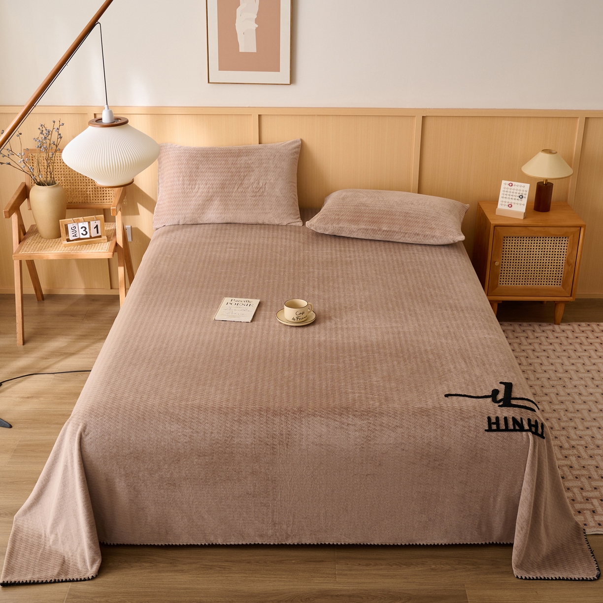 91家纺网 家纺一手货源 找家纺 早晨家纺 2025新款流星款高克重牛奶绒阳离子提花兔毛单床单 流星-奶茶咖