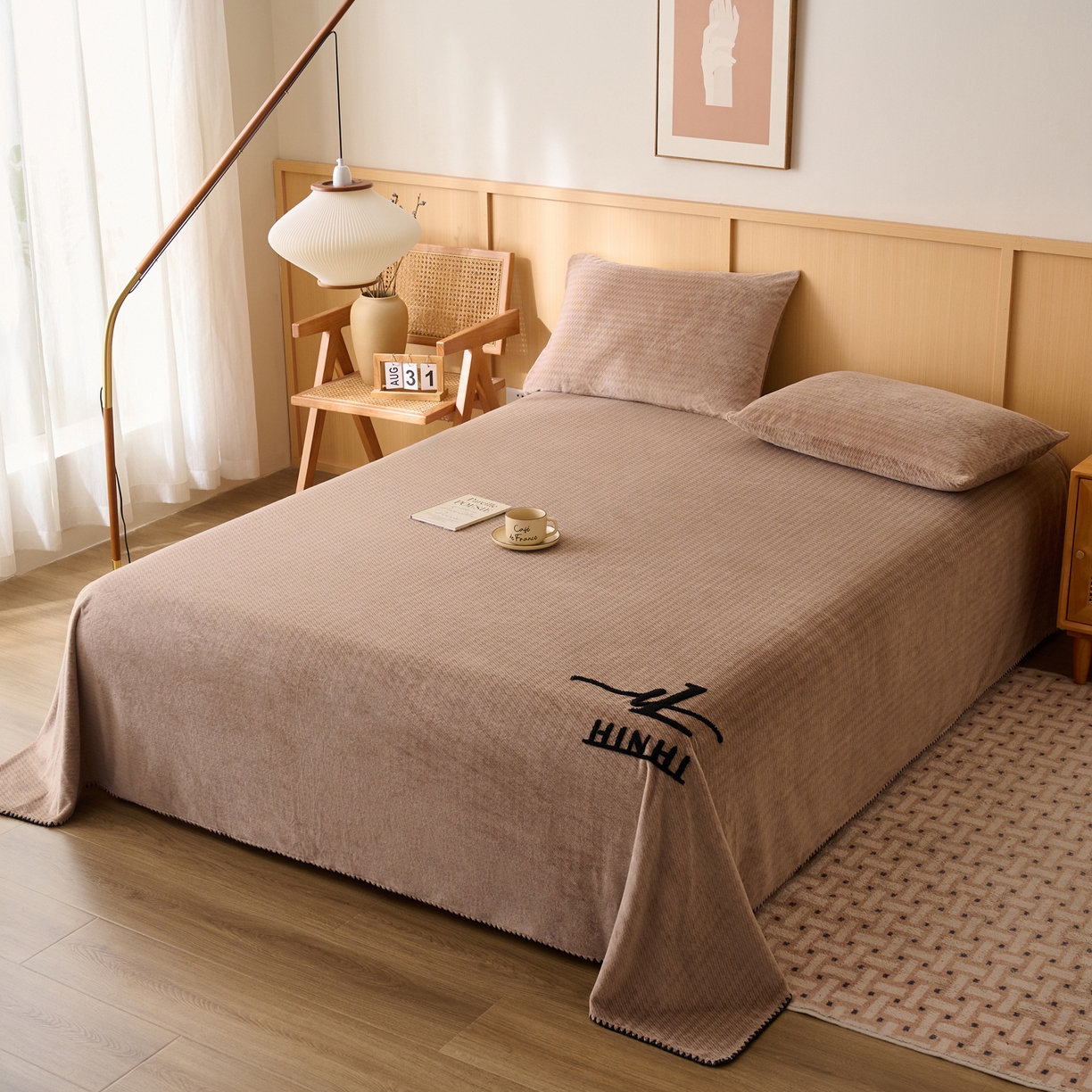 91家纺网 家纺一手货源 找家纺 早晨家纺 2025新款流星款高克重牛奶绒阳离子提花兔毛单床单 流星-奶茶咖