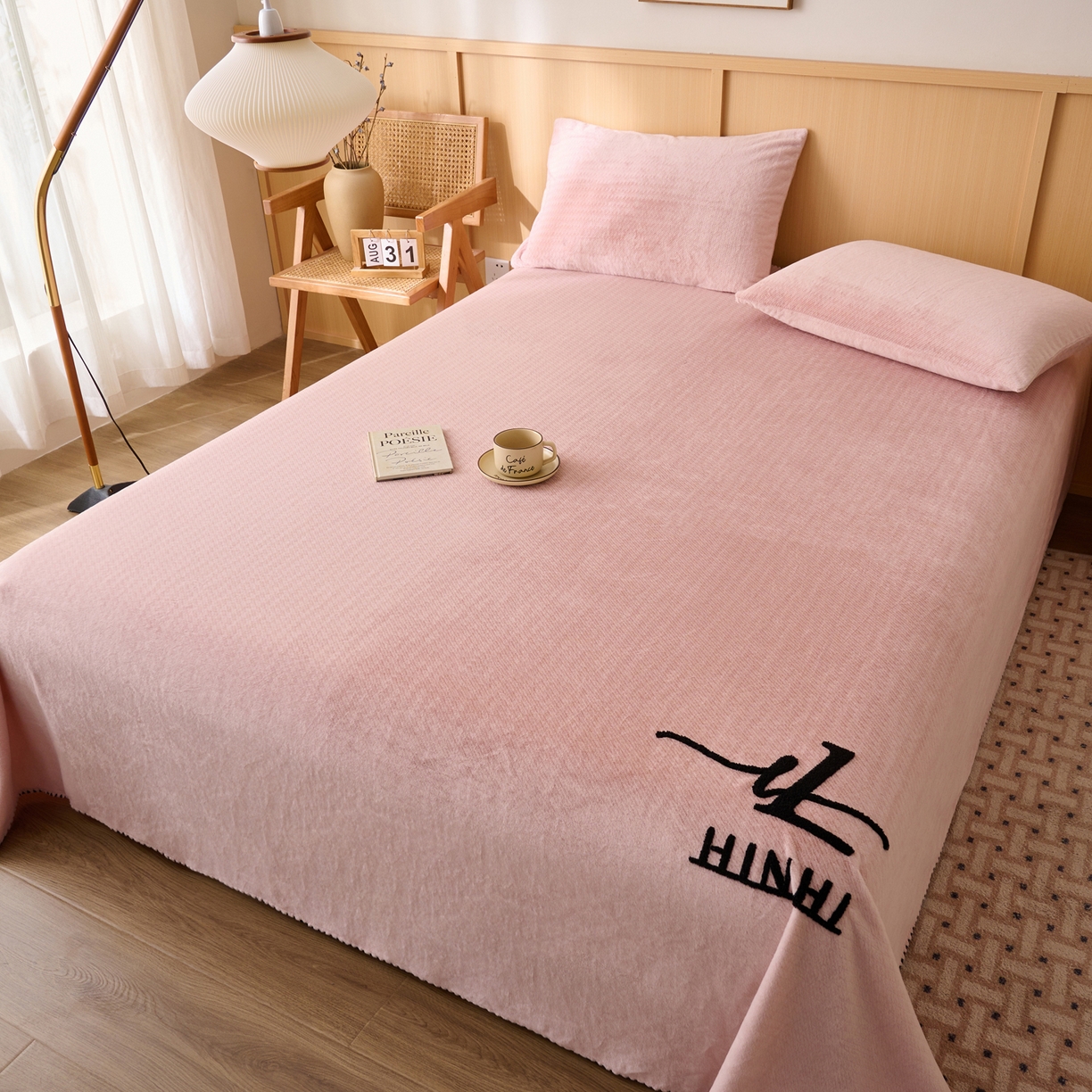 91家纺网 家纺一手货源 找家纺 早晨家纺 2025新款流星款高克重牛奶绒阳离子提花兔毛单床单 流星-豆沙