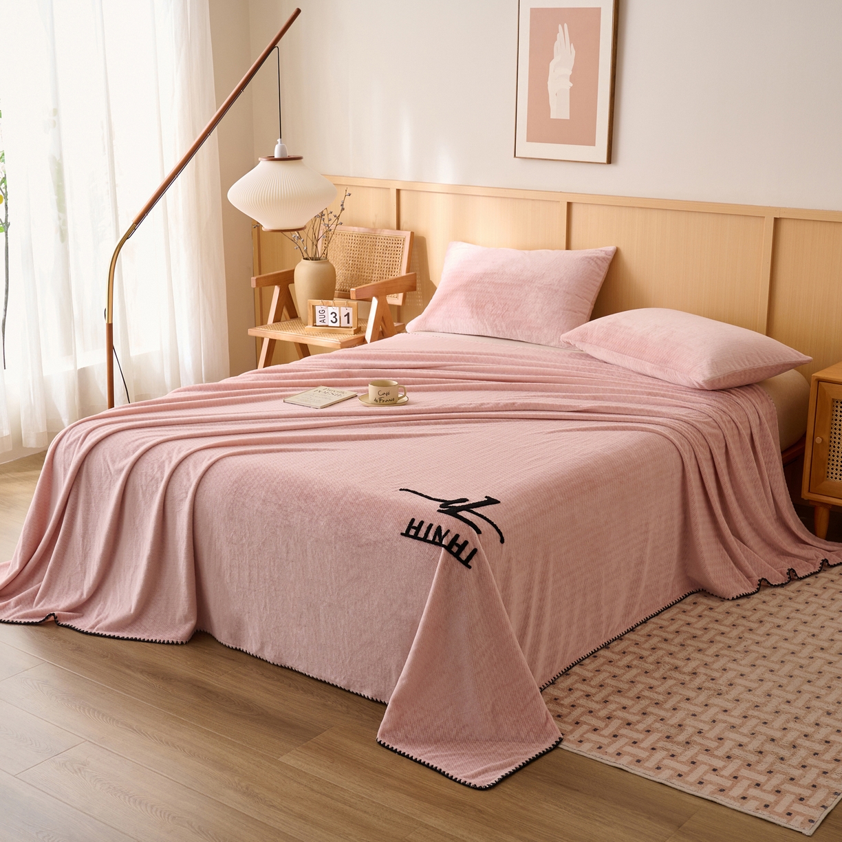 91家纺网 家纺一手货源 找家纺 早晨家纺 2025新款流星款高克重牛奶绒阳离子提花兔毛单床单 流星-豆沙