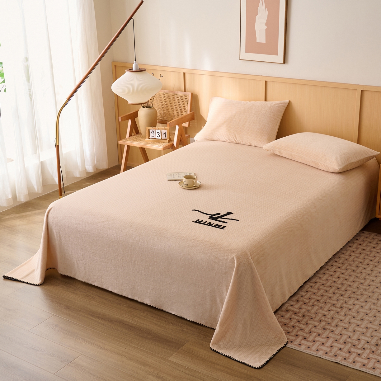 91家纺网 家纺一手货源 找家纺 早晨家纺 2025新款流星款高克重牛奶绒阳离子提花兔毛单床单 流星-米驼