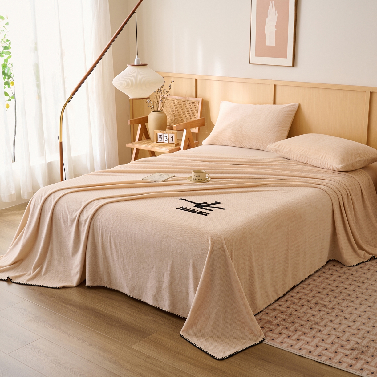 91家纺网 家纺一手货源 找家纺 早晨家纺 2025新款流星款高克重牛奶绒阳离子提花兔毛单床单 流星-米驼