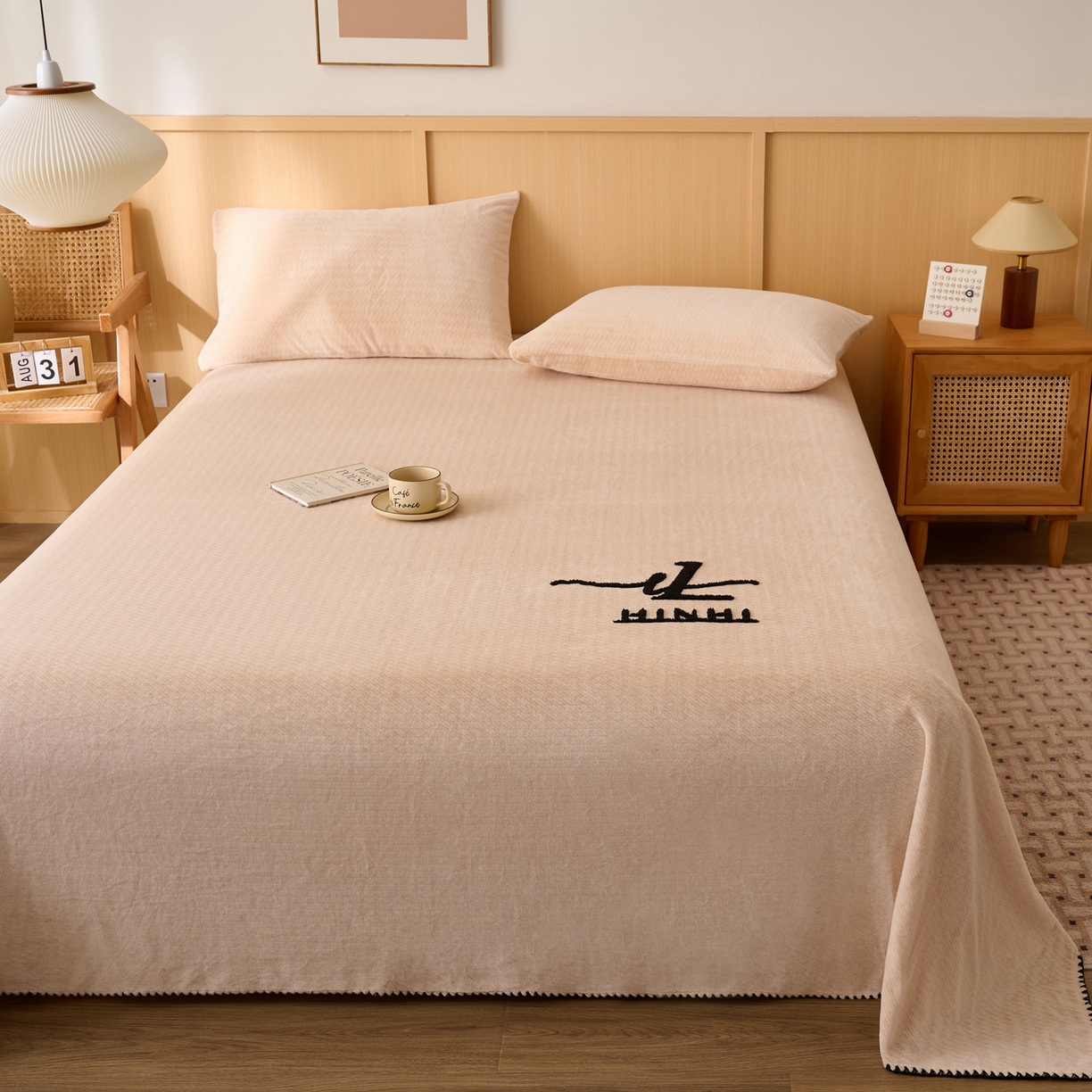 91家纺网 家纺一手货源 找家纺 早晨家纺 2025新款流星款高克重牛奶绒阳离子提花兔毛单床单 流星-米驼